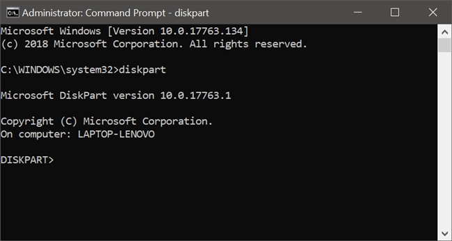 Launching diskpart in Command Prompt
