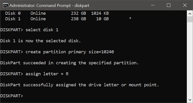 Using diskpart to assign a letter to a partition (unhide a partition)