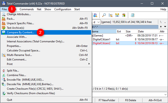 Asking Total Commander to Compare By Content the two files
