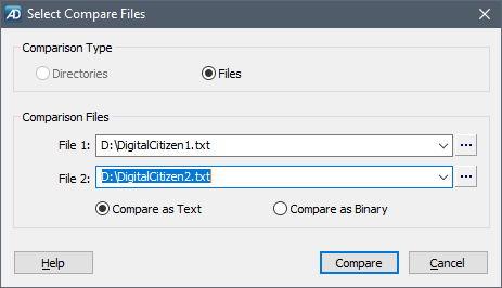 Using AptDiff to choose the two files to be compared