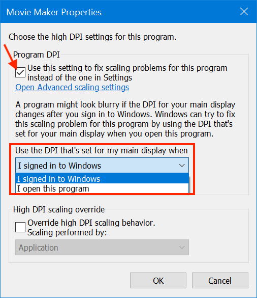 Choose the DPI settings for your program