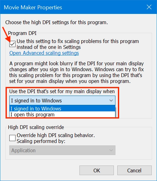 Choose the DPI settings for your program