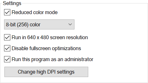 The options available in Settings