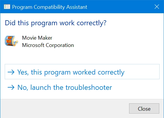 Windows 10 asking for feedback on your new compatibility settings