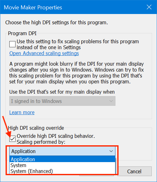 Set the scaling behavior for a blurry program