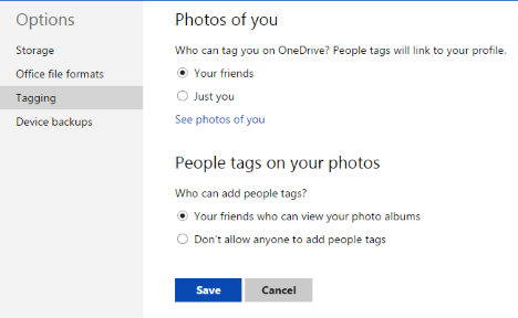 OneDrive, website, configure, storage, format, tag, photo