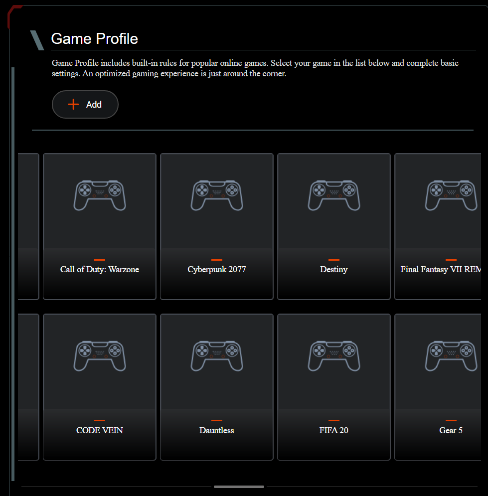 Setting up game profiles on an ASUS RT-AX82U router