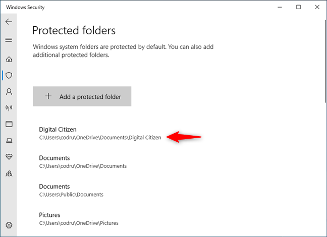 The selected folder is now protected against ransomware