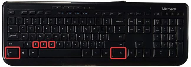 The keys for Cut, Copy and Paste on the keyboard