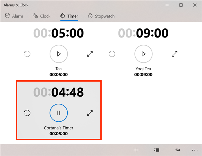 Cortana's Timer displayed in Alarms &amp; Clock