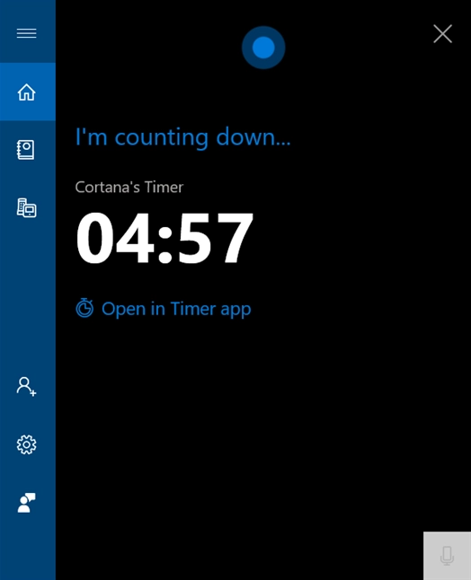Cortana lets you know the timer is set