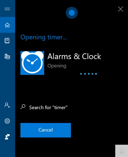 Say timer to open Alarms &amp; Clock