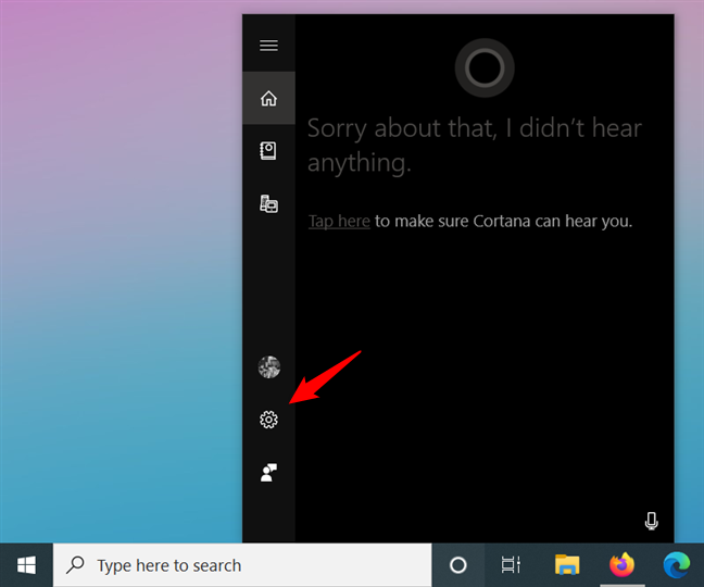 Cortana's Settings button