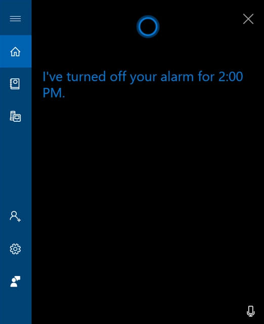 Cortana informs you the alarm is turned off