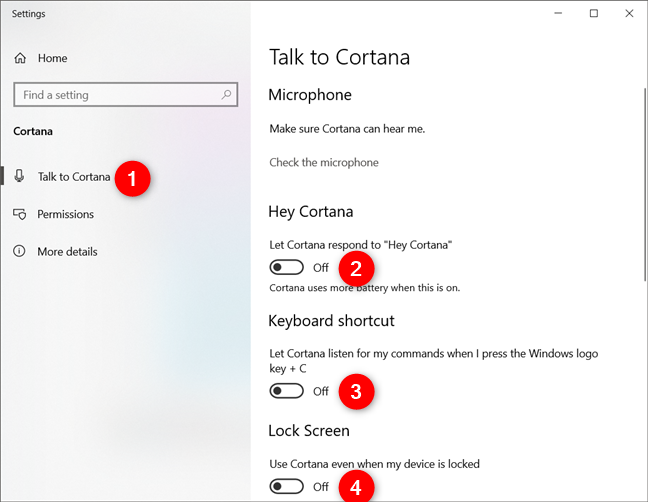 Disable all the switches on the Talk to Cortana page