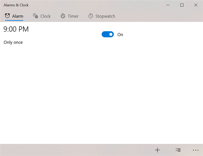 Alarm created with Cortana displayed in Alarms &amp; Clock