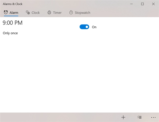 Alarm created with Cortana displayed in Alarms &amp; Clock