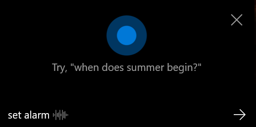Tell Cortana to set an alarm