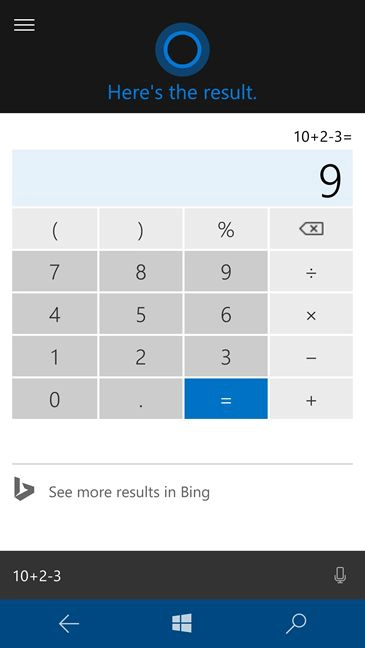 Cortana, calculator, math, problems, equations, solve, Windows 10, Windows 10 Mobile