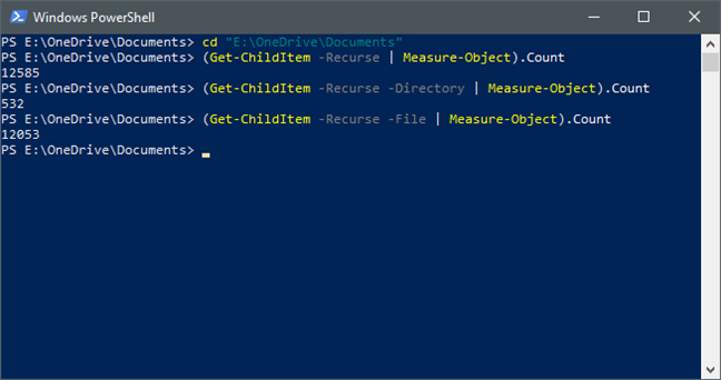 Using PowerShell to count all the files and folders in a folder, recursively
