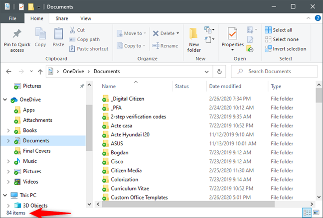 Using File Explorer to count the files and subfolders in a folder