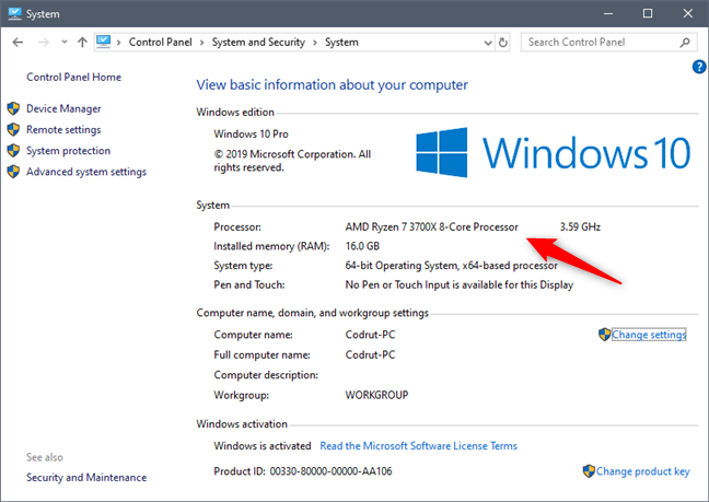 See what processor is inside your PC, using Control Panel