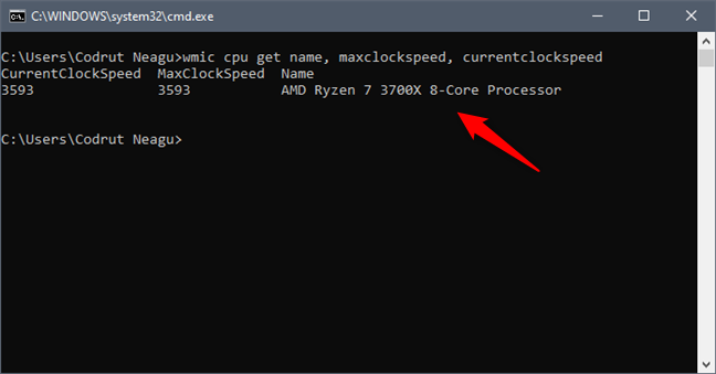 See what processor is inside your PC, using Command Prompt