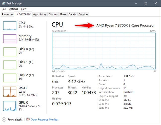 See what processor is inside your PC, using the Task Manager