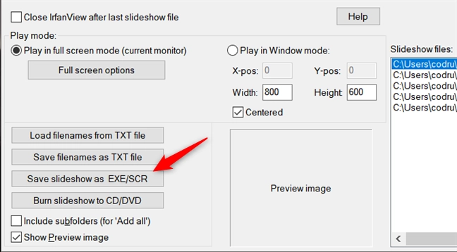 Saving the slideshow as an SCR file (screensaver)