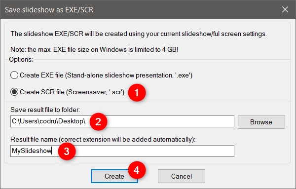 Choosing to create SCR file