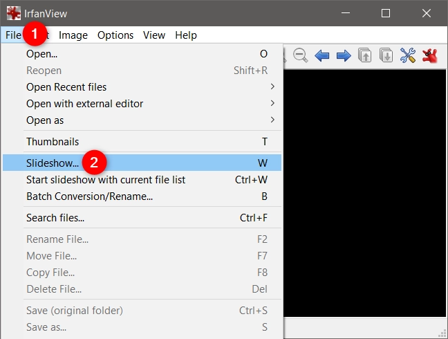The Slideshow entry from IrfanView's File menu