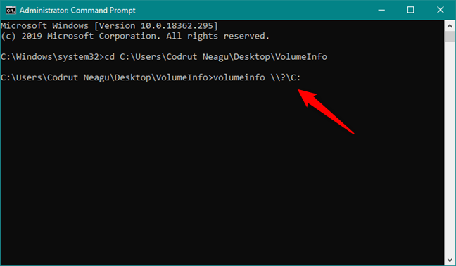 Running the volumeinfo command