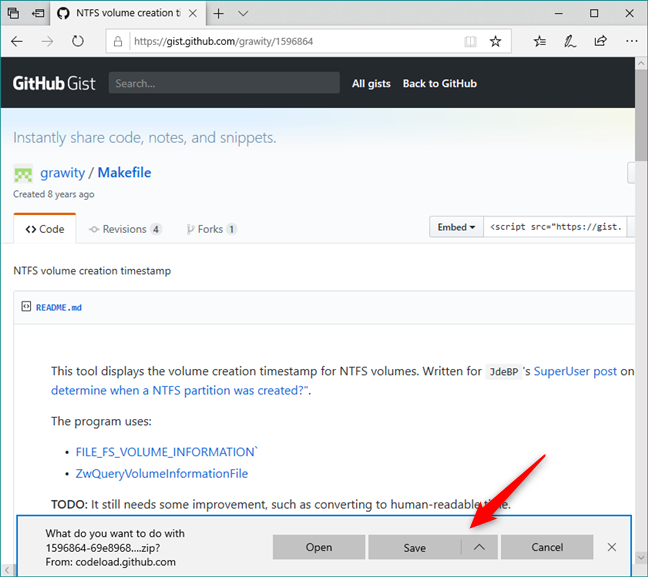 Downloading the NTFS volume creation timestamp tool