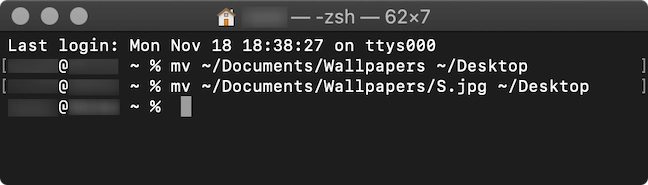 The commands used in the Terminal app to move a folder and a file