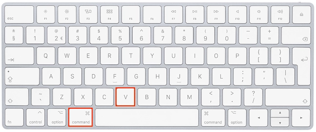 Press Command and V to paste files and folders you previously copied
