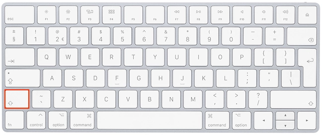 The Shift key on a Mac keyboard
