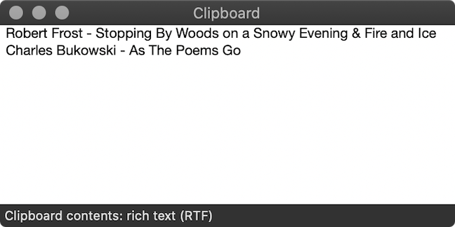 The Clipboard displays the text you last cut or copied