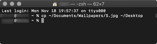 The command used in the Terminal app to copy a file