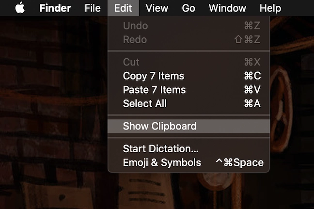 The Edit menu has a Show Clipboard option