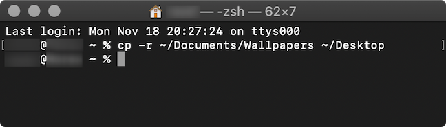 The command used in the Terminal app to copy a folder