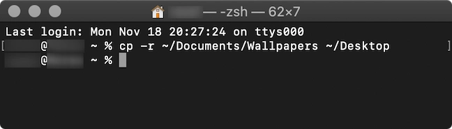 The command used in the Terminal app to copy a folder