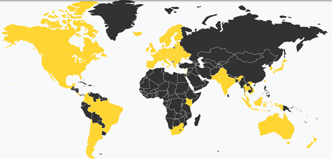 The map of countries where CyberGhost VPN has servers