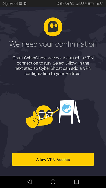The CyberGhost VPN app for Android