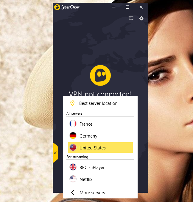 Choosing a server in CyberGhost VPN for Windows