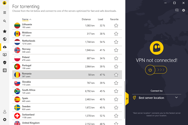 The list of countries where there are servers available for torrenting