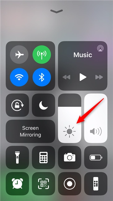 The Brightness control slider from the Control Center