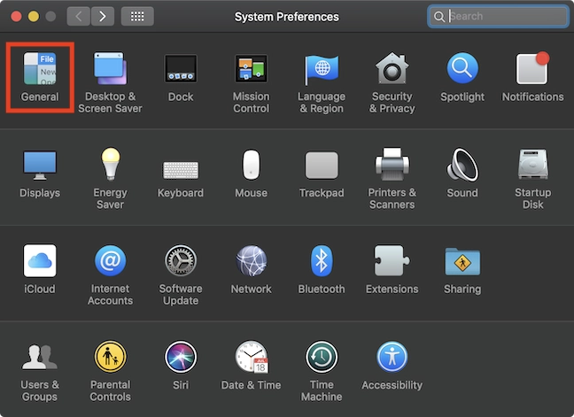 The General option in the System Preferences window