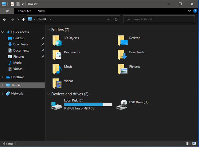 Dark Mode is used by File Explorer