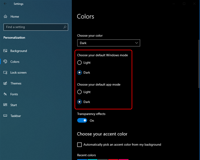 Another way to enable Dark Mode in Windows 10