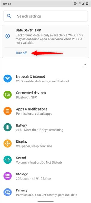 Turn off Data Saver